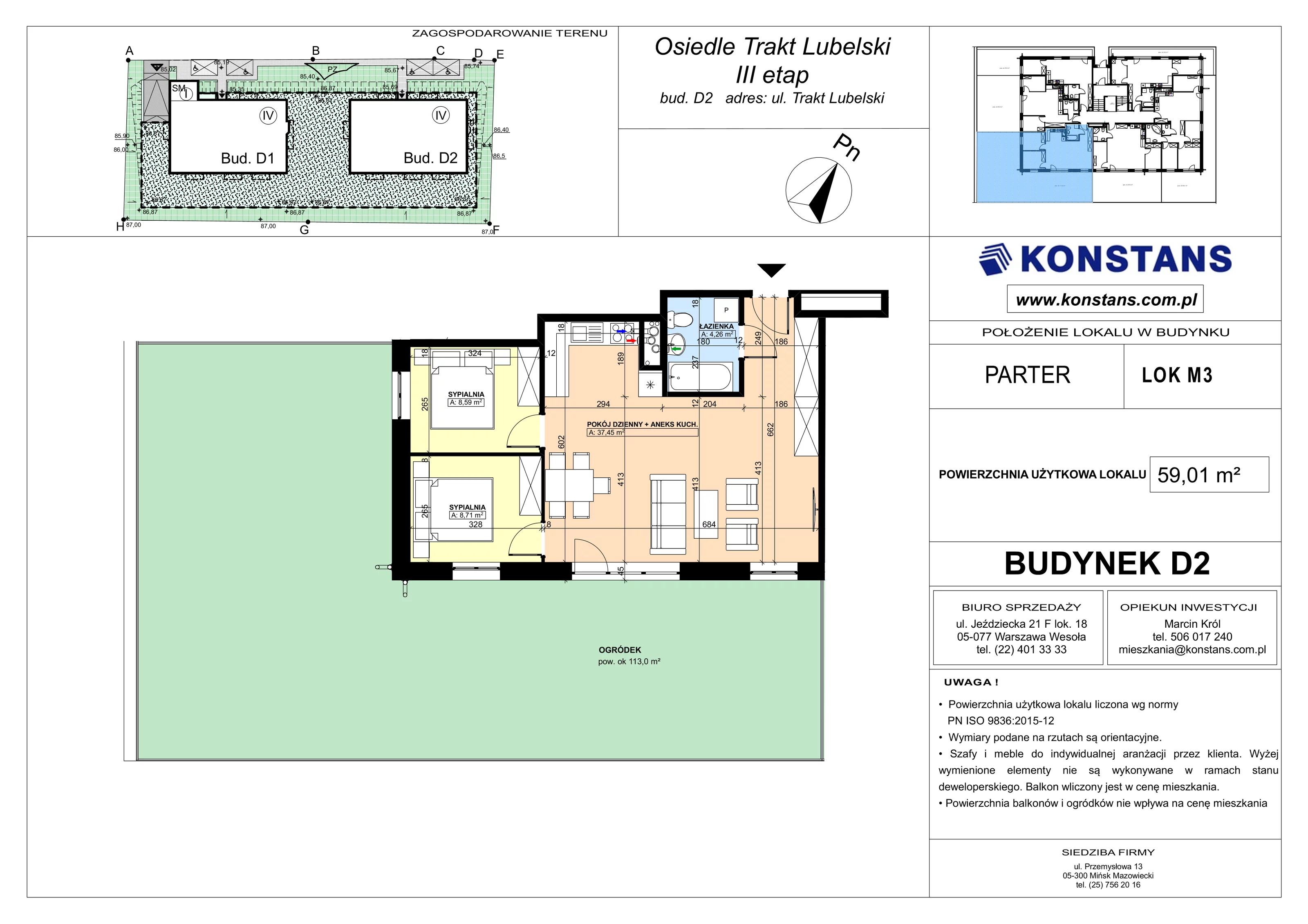 3 pokoje, mieszkanie 59,01 m², parter, oferta nr D2.3, Trakt Lubelski Etap III, Warszawa, Wawer, Zbytki, ul. Trakt Lubelski 181C/181D